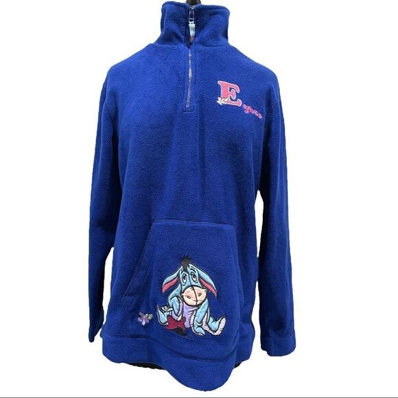 𝅺VINTAGE Disney Eeyore Embroidered Fleece Pullover Sz M - Picture 1 of 12